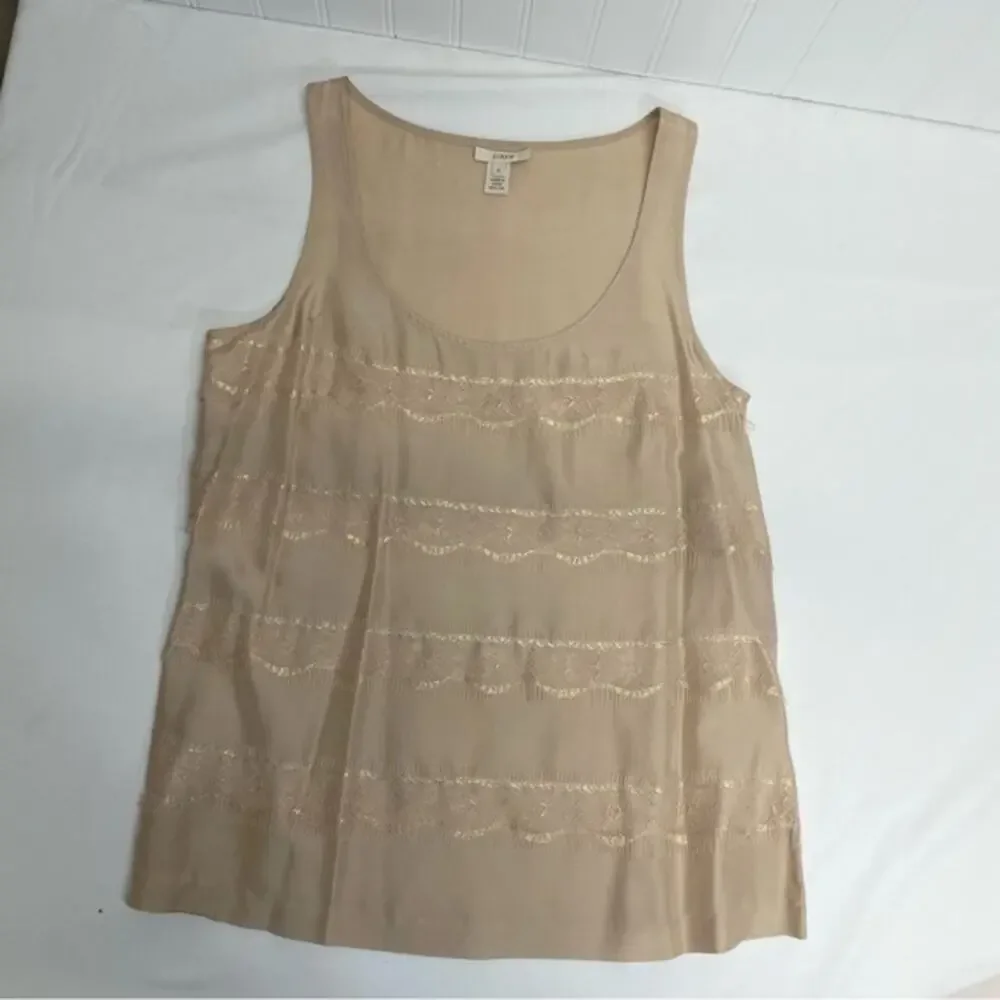 J. Crew Silk sleeveless tank top blouse Champagne nude gold fringe Women’s 0